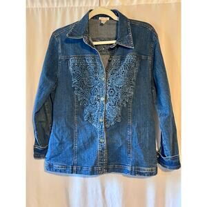 Denim Lace Front Western Blouse - Small